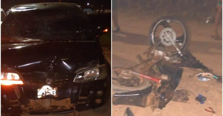 Colisión frontal entre una moto y un automóvil deja a una persona con heridas graves